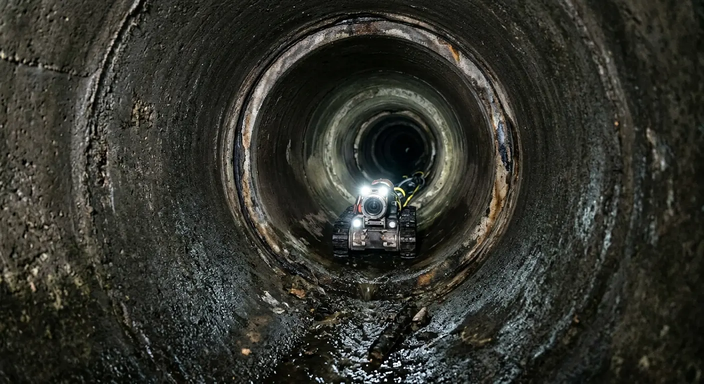 Robotic sewer camera inspecting pipe interior for Sewer Line Cleaning in Garrett